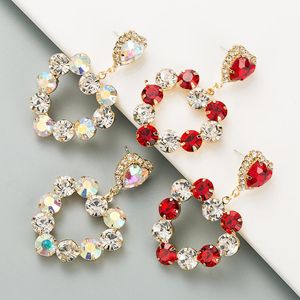 2021 Moda Elegante Vermelho Branco Cristal de Cristal Coração Dangle Brincos Para As Mulheres Geométricas Partido Declaração Jóias Acessórios