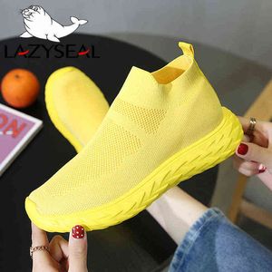 Lazyseal New Air Mesh Women Platform Ankel Boots Skor Kvinna Andningsbar Rund Toe Slip-On Flats Kvinnor Sneakers Ladies Footwear Y0914