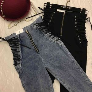 Cintura alta sexy skinny lápis jeans para mulheres leggings denim calças femininas calças femininas 210809