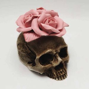 3D Rose skull silicone mold diy candle plaster silicone mold Halloween decoration tools 210702