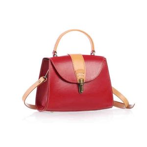 Chiny Fabryka Retro Prosta Torebka Satchel Prawdziwej Skóry Kontrast Kolor Małe Kobiety Bag7FJ3