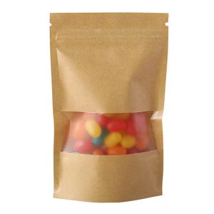 10 * 15 см коричневый крафт-бумага Zip уплотнительная упаковочная сумка с прозрачным окном 100шт ручной печенье и конфеты мешки для хранения пакетов
