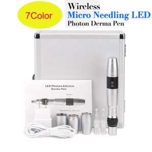 Mikronedelpenn 5 Nivåhastighet LED Light Phototerapy Micro Needle for Anti Rynkor Acne med 2st uppladdningsbart batteri