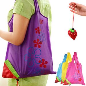 200PCs återanvändbar Durable Eco Cute Strawberry Storage Väska Handväska Hand Fällbara Shopping Väskor Tote Shoulder Purse