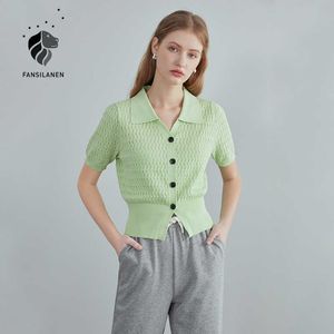 Fansilanen Sweater Cardigan Fino Mulheres Verão V-Neck de Manga Curta T-shirt Polo Pessoas Curto Cut-Out Top Chots Mulheres 210607