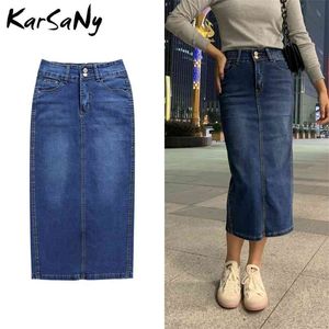 Karsany Denim Spódnica Długie proste Damskie Lato Niebieskie Dżinsy Vintage S na 210629