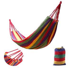 Bärbar resa Camping Canvas Hammock Outdoor Swing Garden Inomhus Sleeping Rainbow Stripe Enstaka hängmatta med påse säng 185 * 80cm