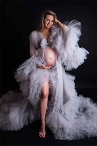 Maternidade sleepwear vestidos photoshoot luxo babados mulheres vestido de noite para fotografia gravidez festa desgaste