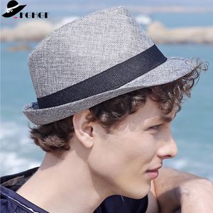 Unisex Słomkowy Hat Roll Up Brim Summer Man Hat Jazz Cap Zespół Płaski Top Kobiety Fedoras Mężczyzna Kobieta Boater Hat Składany Słońce Czapki C0306 Y0910