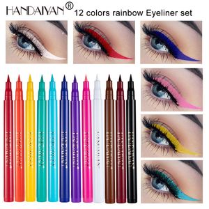 Handaiyan 12 färger Matte flytande eyeliner penna set Vattentät regnbåge godis färg ögonfodral