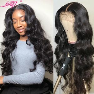 30 Inch Body Wave Front 4x4 Closure Wig Pre Plucked Brazilian Wavy Human Hair Lace Frontal Wigs For Women Highlights seamless