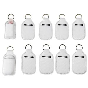 Sublimazione Blanks Ricaricabile Neoprene Hand Sanitizer Holder Favor Cover Chapstick Holders con portachiavi per 30ML Flip Cap Contenitori Bottiglia da viaggio YFAW1153