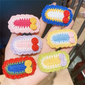 New Korean Simple Cute Colorful Wool Knitted Bow Oval Children's BB Clip Headwear Fashion Sweet Girl Hairpins Hair Accessories