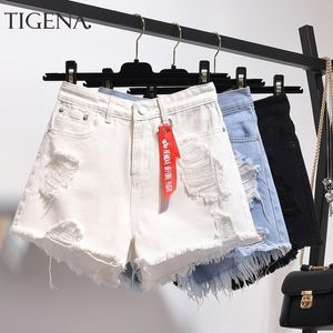 Tigena High Waist Denim Shorts Donne Estate Plus Size Pocket Tassel Hole Hole Strappato Jeans Breve femmina Femme Pantaloni corti Donne 210317