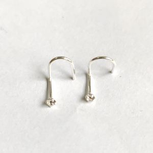 925 Sterling Silver Nose Stud Ring Piercing Nostril Hook Nose Screw 2mm Crystal 20pcs / Pack