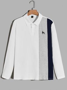 Men Deer Embroidery Colorblock Polo Shirt 98dK#