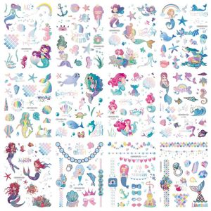 12pc Laser Mermaid Tattoos Metallic Flash Cartoon Sticker Sea Animal Fish Scale Design Tattoo for Kid Temporary Body Art