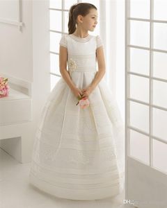 Flower Girl Dresses Spaghetti Straps Lace 3D Appliques floreale in rilievo Girls Pageant Dress Ball Gown Bambini Abiti da compleanno