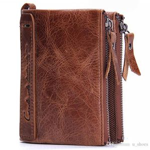 New Men 's Wallets Leather Short Clips Handbag Wallets Cowboy Leather Double Zipper Wallet