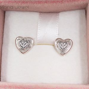 Authentische 100 % 925 Sterling Silber Pandora Signature Heart Clear CZ Ohrstecker mit klarem Cz, passend für europäische 297382CZ