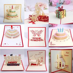 10 Styles Mixed 3D Happy Birthday Cake Pop Up Blessing Greeting Cards Handmade Creative Festive Party Supplies