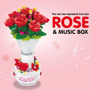 Budynek Cegła Kwiat Micro Diamond Block Romantic Rose Music Box Nanobrick Montaż Zabawka Kolekcja Dla Lover Valentines Gifts Q0823