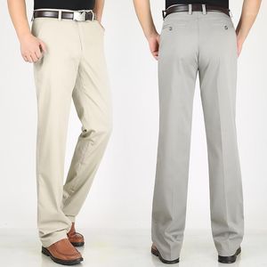 Sommer Stretch Dünne Eis Seide Baumwolle Männlich Solide Weiß Hohe Elastische Gerade männer Hosen Mittleren Alters Business Casual Hosen 42