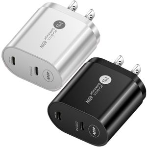 Carregadores rápidos rápidos 40W Dual PD USB-C Tipo C Charger de parede EU Adaptador de viagem AC UK UK