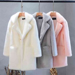 Women Mink Faux Fur Coat Turn Down Collar Winter Warm Fake Fur Lady Coat Casual Jacket 210925