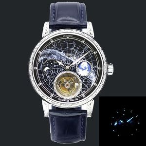 Relógios de pulso Top Luxo Homens Automatic Tourbillon Assista Moda Super Starry Sky Moon Fase Luminosos Homens de Couro Pulseira