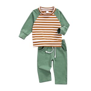 T-shirt e pantaloni casual da neonato Set di magliette a maniche lunghe raglan a righe alla moda e pantaloni lunghi G1023