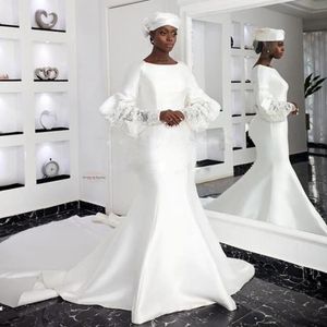 Puff elegant vit fläckhylsa bröllopsklänningar 2022 juvel hals plus storlek lång tåg brud klänningarvestido de novia vestido