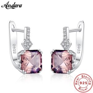 Fashion 100% 925 Sterling Silver Pink Gem Stud Earrings For Women Wedding Engagement Fine Jewelry