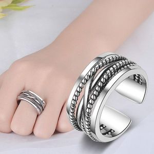 Argento antico Braid multistrato Anello Fascia aperta Crossover regolabile Anelli larghi Grosso impilabile Uomo Donna Ragazza Gioielli di moda