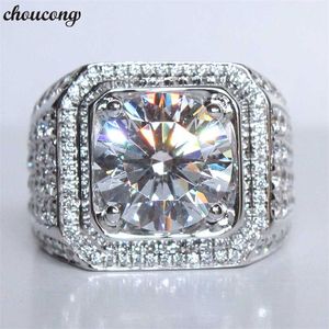 Choucong Solitaire Anel Masculino Big 4ct 5a Zircon Sona CZ 925 Esterlina Prata Noivado Casamento Anéis para Homens Jóias Fine 211217