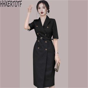 Sommer Koreanische mode Elegante frauen OL Zweireiher Bleistift Kleid Mantel Kleider Vestidos 210531