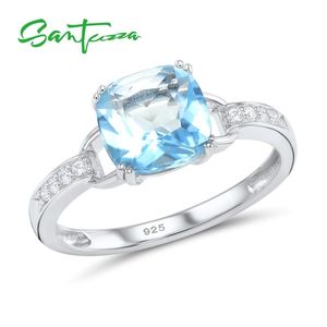 Santuzza silver ringar för kvinnor 925 sterling est mousserande lyx himmel blå bague bijoux mode fina smycken 211217
