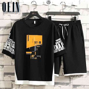 Summer Tracksuit Men Streetwear Men's Casual Sets Fashion Hip Hop Printed T-shirts Shorts Sets Sweatsuit Plus Size 4XL 210722