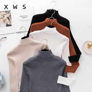 Jesień Zima Turtleneck Swetry Swetry Primer Koszula Z Długim Rękawem Koreański Slim-Fit Tight Fur Sweter Jersey Mujer 210604