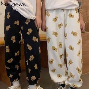 Hikigawa Cartoon Bear Pantaloni sportivi da donna Streetwear Pantaloni dritti larghi Vita alta Pantaloni larghi casual a gamba larga 7z028 210915