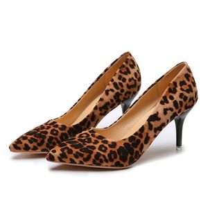 Jesień Sexy Leopard Kobiety Buty Wysokie Obcasy 8 CM Eleganckie Office Pompy Kobiety Zwierząt Print Spioste Toe Singles But