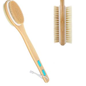 Dual-Sided Long Handle Bath Shower Brush Back Scrubber Body Exfoliator Soft Stiff Bristles Wet & Dry Brushing XBJK2112