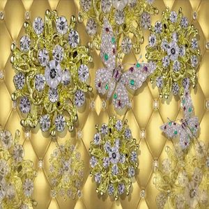 Niestandardowa tapeta europejski styl 3d luksusowy złota biżuteria kwiat tv tło malowanie salonu Hotel mural wodoodporny