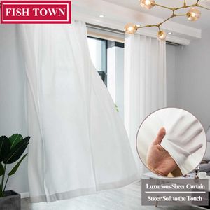 FISH TOWN Feel Smooth and Soft Touch Luxurious Chiffon Solid Sheer Curtains for Living Room Bedroom Window Voiles Tulle Curtain 210712