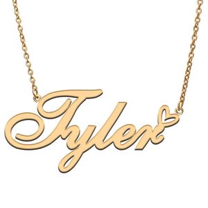Pendant Necklaces Love Heart Tyler Name Necklace For Women Stainless Steel Gold & Silver Nameplate Femme Mother Child Girls Gift