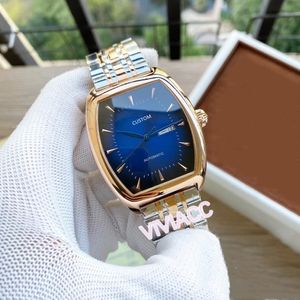 classic men multi-function geometric wine barrel watches Stainless steel Automatic Mechanical double calendar Watches 43mm