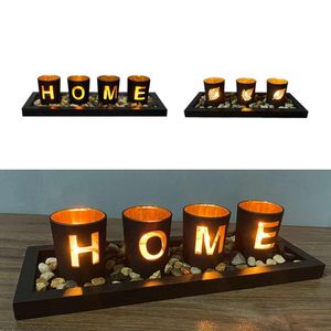 Candle Holders Creative Glass Holder Wooden Tray Decorative Pebbles For Mother's Day
