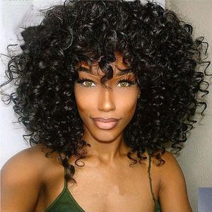 Curly Short Styles Scalp Top Brasilianska Human Hair Machine Made Wigs Natural Färg Obehandlad för svarta kvinnor