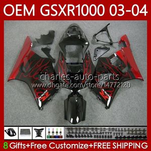 حقن أحمر النيران العفن الجسم لسوزوكي GSX-R1000 GSXR 1000 CC GSXR-1000 K 3 2003-2004 هيكل السيارة 67NO.94 K3 1000CC GSXR1000 03 04 GSX R1000 2003 2004 OEM FALTINGS KIT BLK