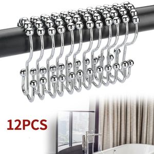 Ganchos Rails 12pcs Curtain Curtain Bathroom Housekeeper na parede Double Glide Rings de aço inoxidável conjunto de 12 Prova de Ferrugem para Ferramentas Home